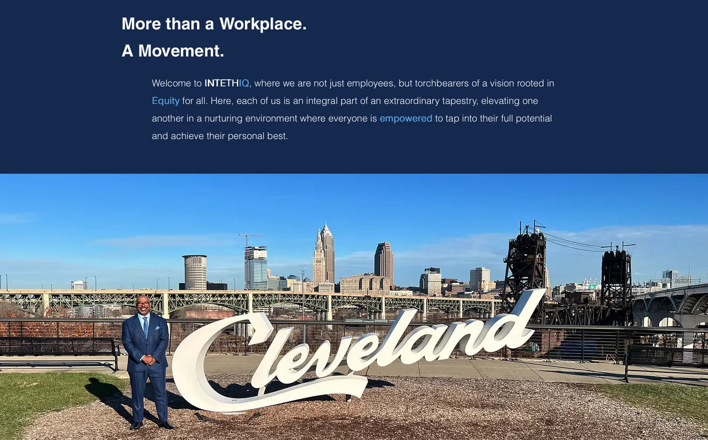 INTETHIQ Who We Are page showing organizational story and leadership context within the digital brand system.