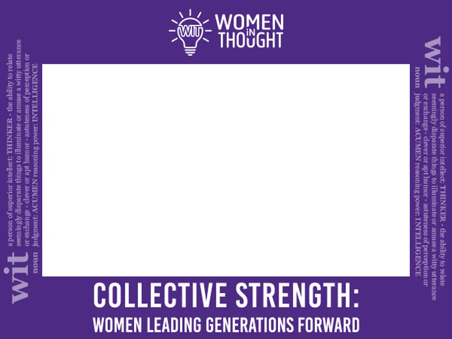 Women in Thought Summit nametag design with the Collective Strength theme and participant writing area.