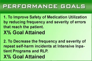 Performance Goals internal communication graphic listing improvement goals in a green visual treatment.
